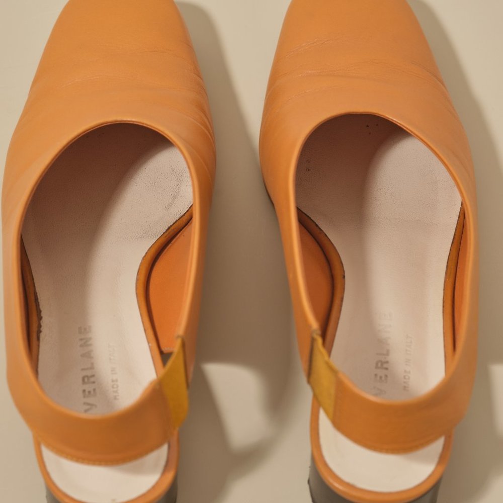 Everlane - Orange Leather Square Toe Slingback Sh… - image 7